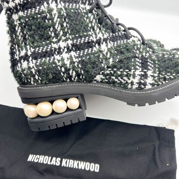 NWT Nicholas Kirkwood Casati Plaid Tweed Pearl Combat Boots 39.5 - Picture 10 of 11